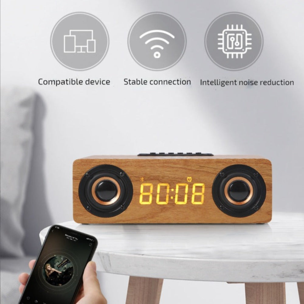 Wooden Retro Wireless Charger & Bluetooth Speaker – 4-in-1"