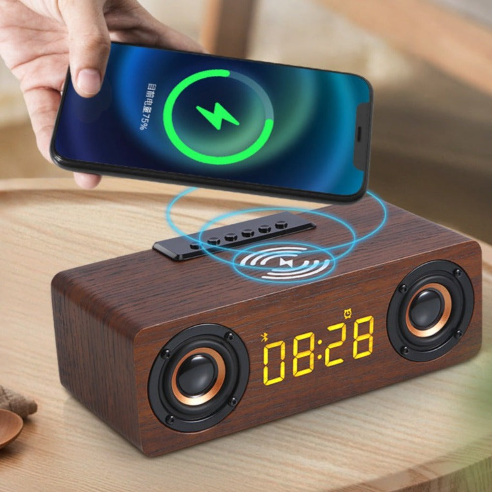 Wooden Retro Wireless Charger & Bluetooth Speaker – 4-in-1"