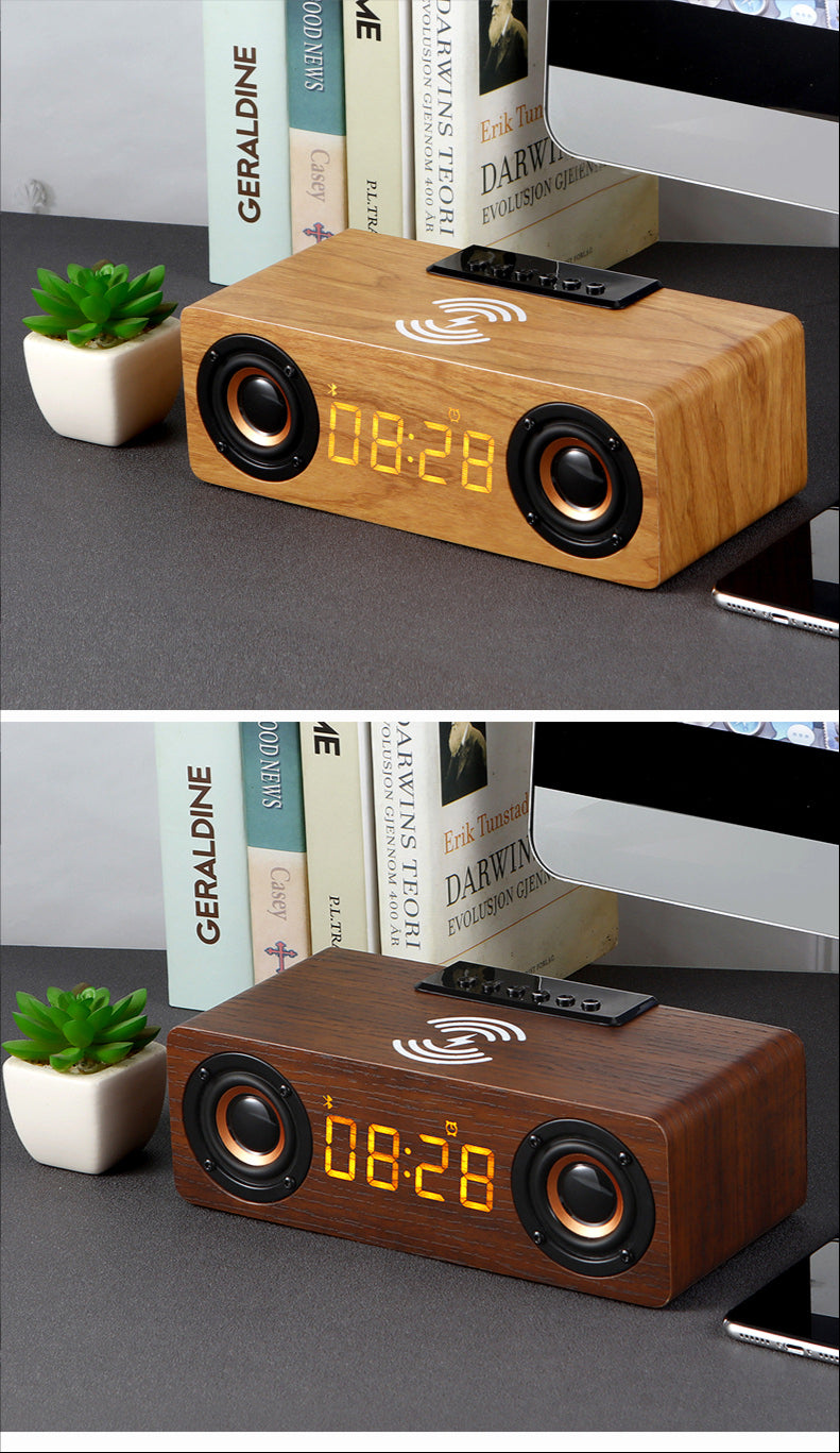 Wooden Retro Wireless Charger & Bluetooth Speaker – 4-in-1"