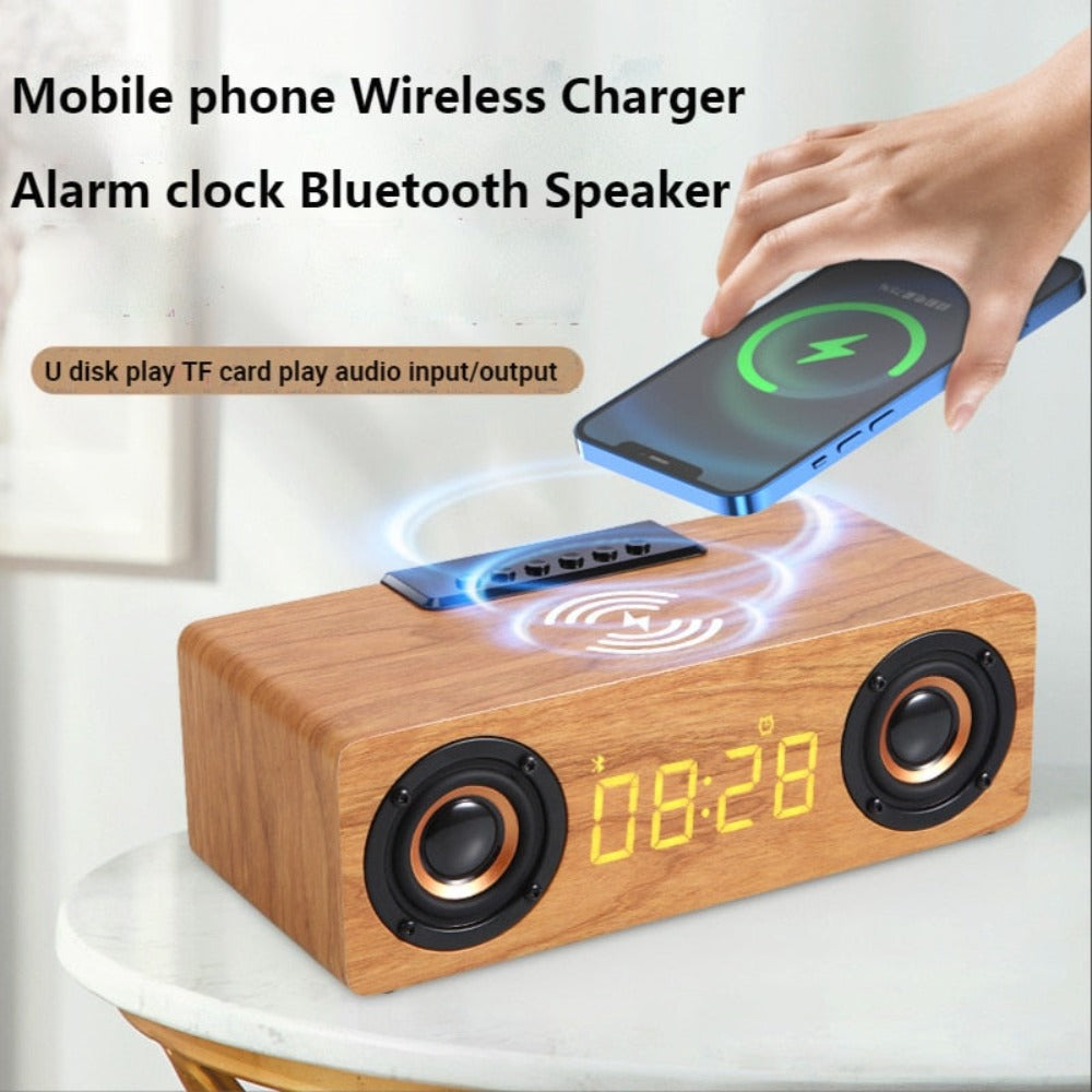 Wooden Retro Wireless Charger & Bluetooth Speaker – 4-in-1"