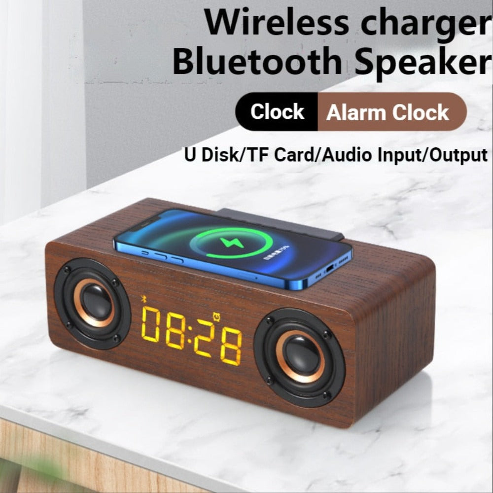 Wooden Retro Wireless Charger & Bluetooth Speaker – 4-in-1"